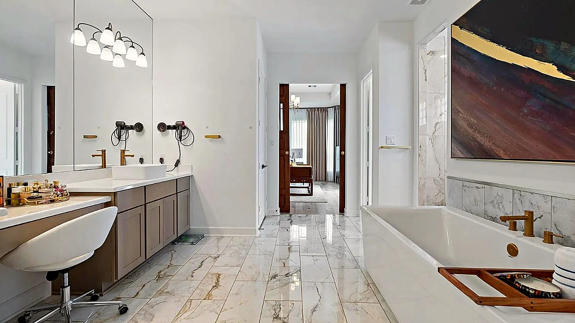 Finished primary bathroom remodel in The Woodlands, TX, designed and built by Bager Remodeling.